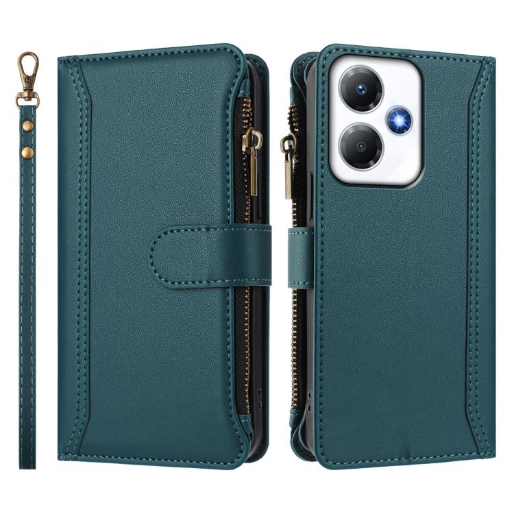 For Infinix Hot 30 Play 4G Magnetic Closure 9 Card Slots Zipper Leather Case with Hand Strap