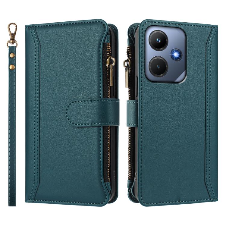 For Infinix Hot 30i Magnetic Closure 9 Card Slots Zipper Leather Case with Hand Strap