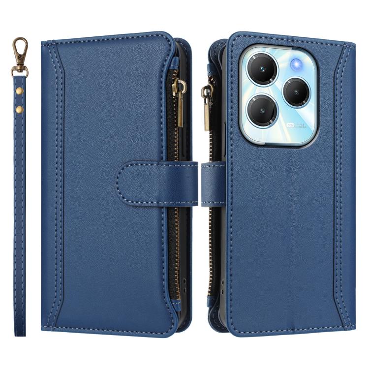 For Infinix Hot 40 4G / 40 Pro 4G Magnetic Closure 9 Card Slots Zipper Leather Case with Hand Strap