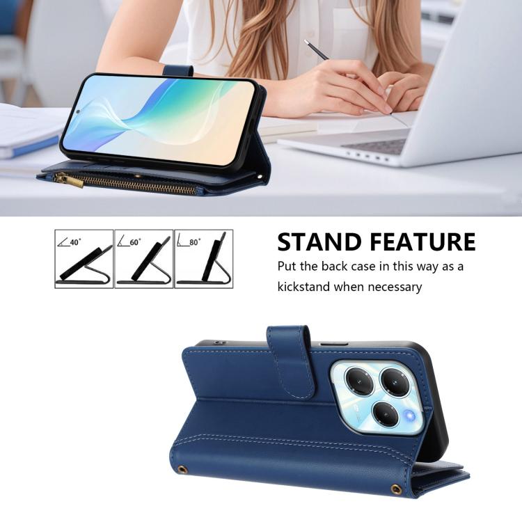 For Infinix Hot 40 4G / 40 Pro 4G Magnetic Closure 9 Card Slots Zipper Leather Case with Hand Strap