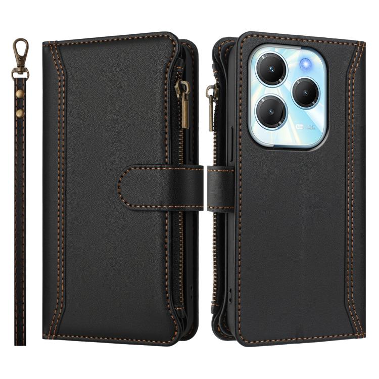 For Infinix Hot 40 4G / 40 Pro 4G Magnetic Closure 9 Card Slots Zipper Leather Case with Hand Strap