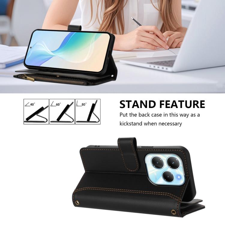 For Infinix Hot 40 4G / 40 Pro 4G Magnetic Closure 9 Card Slots Zipper Leather Case with Hand Strap
