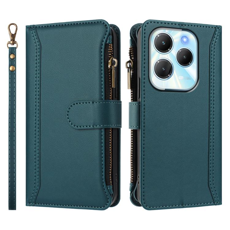 For Infinix Hot 40 4G / 40 Pro 4G Magnetic Closure 9 Card Slots Zipper Leather Case with Hand Strap