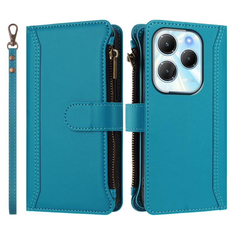For Infinix Hot 40 4G / 40 Pro 4G Magnetic Closure 9 Card Slots Zipper Leather Case with Hand Strap