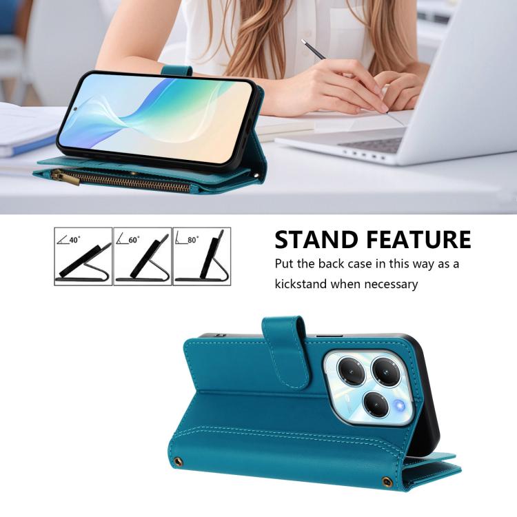 For Infinix Hot 40 4G / 40 Pro 4G Magnetic Closure 9 Card Slots Zipper Leather Case with Hand Strap