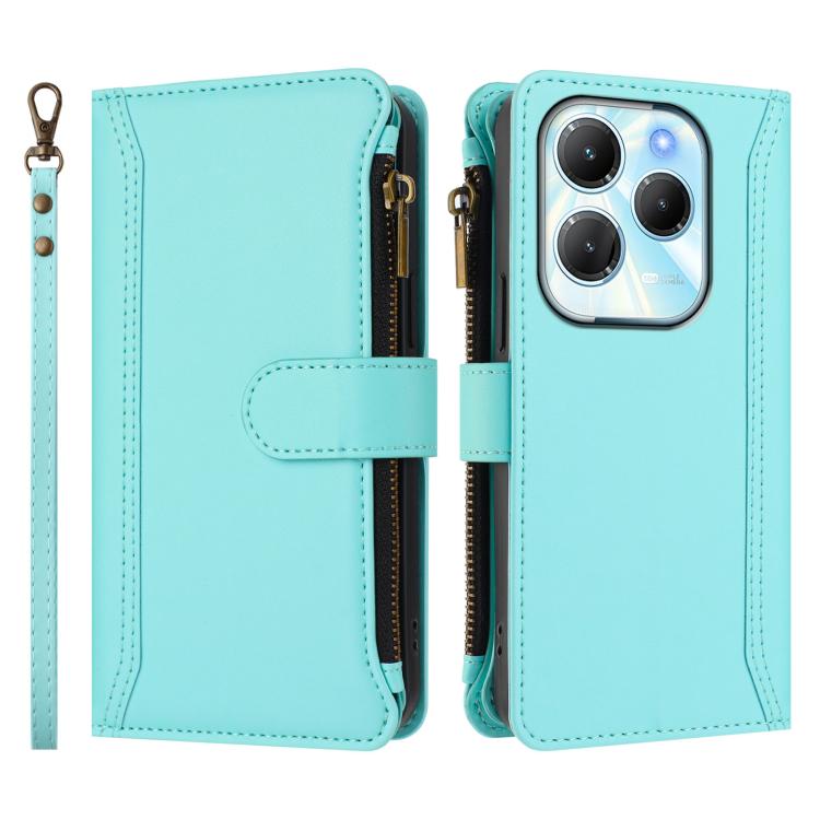 For Infinix Hot 40 4G / 40 Pro 4G Magnetic Closure 9 Card Slots Zipper Leather Case with Hand Strap