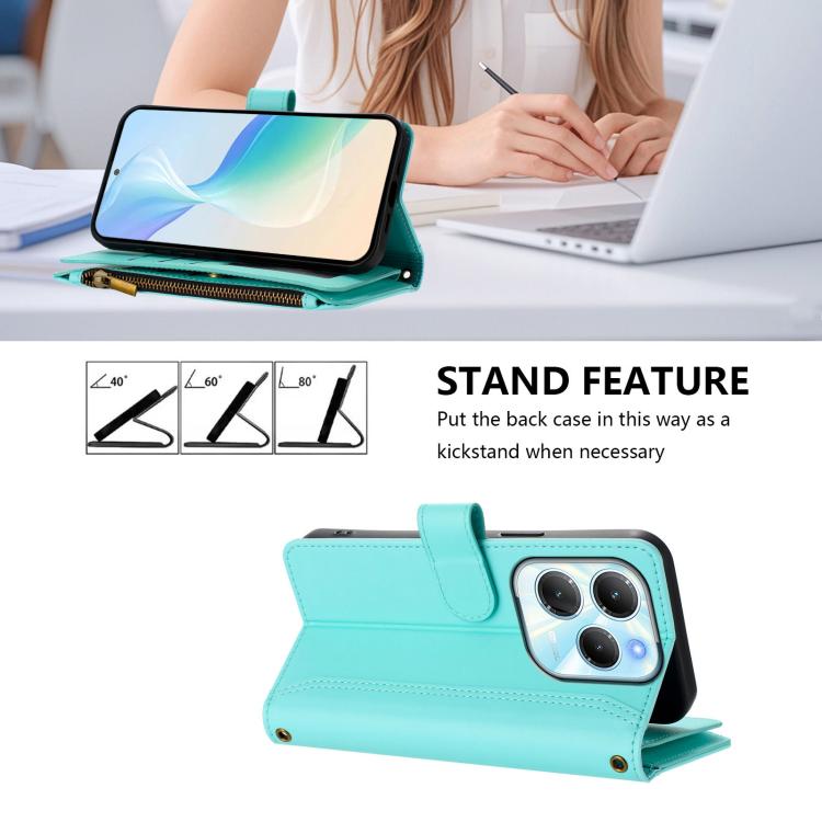 For Infinix Hot 40 4G / 40 Pro 4G Magnetic Closure 9 Card Slots Zipper Leather Case with Hand Strap
