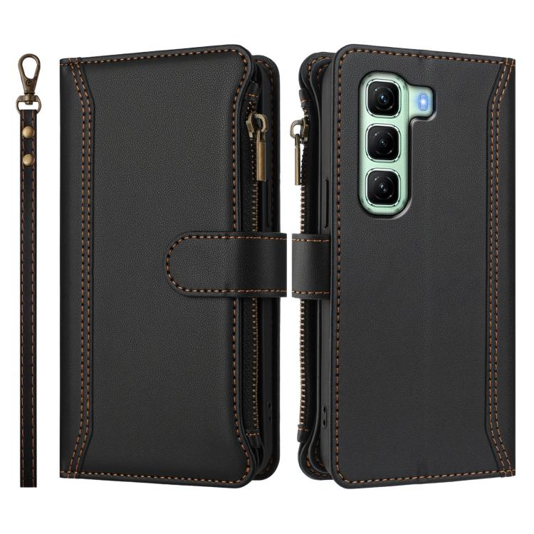 For Infinix Hot 50 4G Magnetic Closure 9 Card Slots Zipper Leather Case with Hand Strap