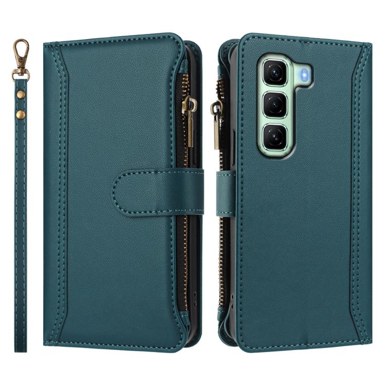 For Infinix Hot 50 4G Magnetic Closure 9 Card Slots Zipper Leather Case with Hand Strap