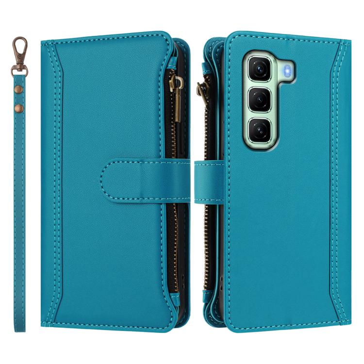 For Infinix Hot 50 5G Magnetic Closure 9 Card Slots Zipper Leather Case with Hand Strap