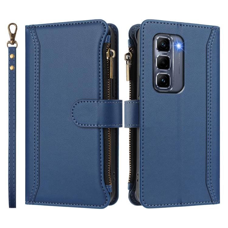 For Infinix Hot 50 Pro+ 4G Magnetic Closure 9 Card Slots Zipper Leather Case with Hand Strap