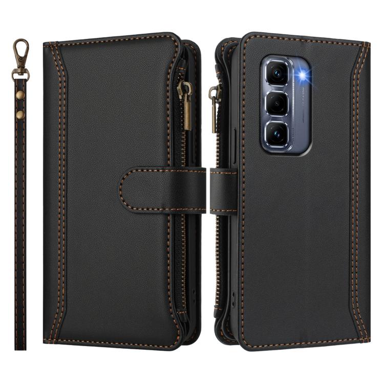 For Infinix Hot 50 Pro+ 4G Magnetic Closure 9 Card Slots Zipper Leather Case with Hand Strap