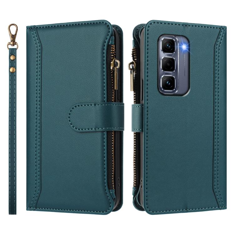 For Infinix Hot 50 Pro+ 4G Magnetic Closure 9 Card Slots Zipper Leather Case with Hand Strap