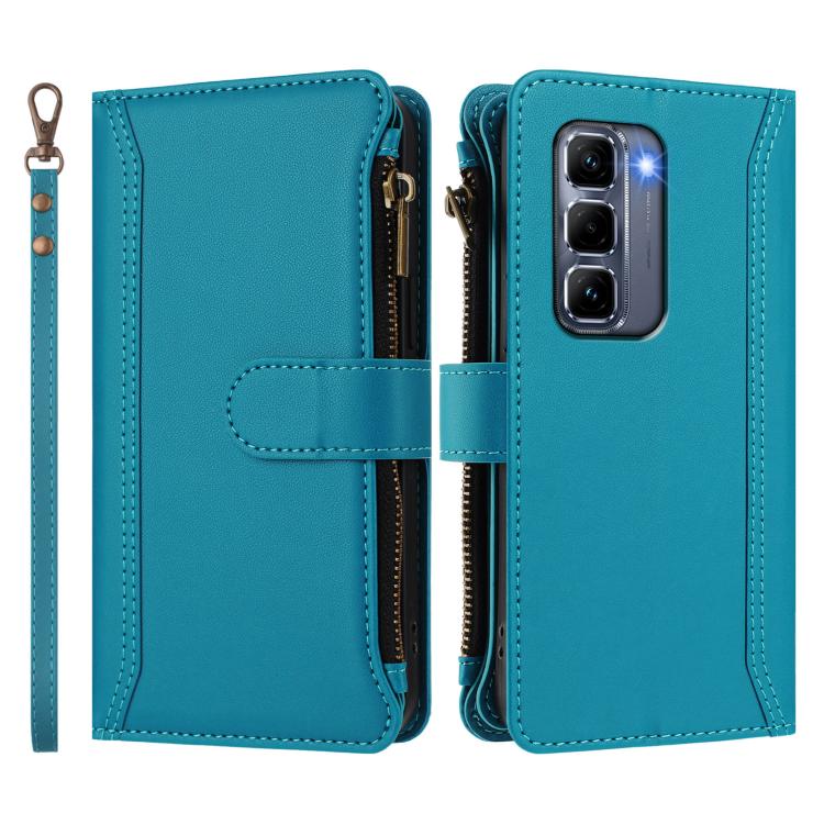 For Infinix Hot 50 Pro+ 4G Magnetic Closure 9 Card Slots Zipper Leather Case with Hand Strap