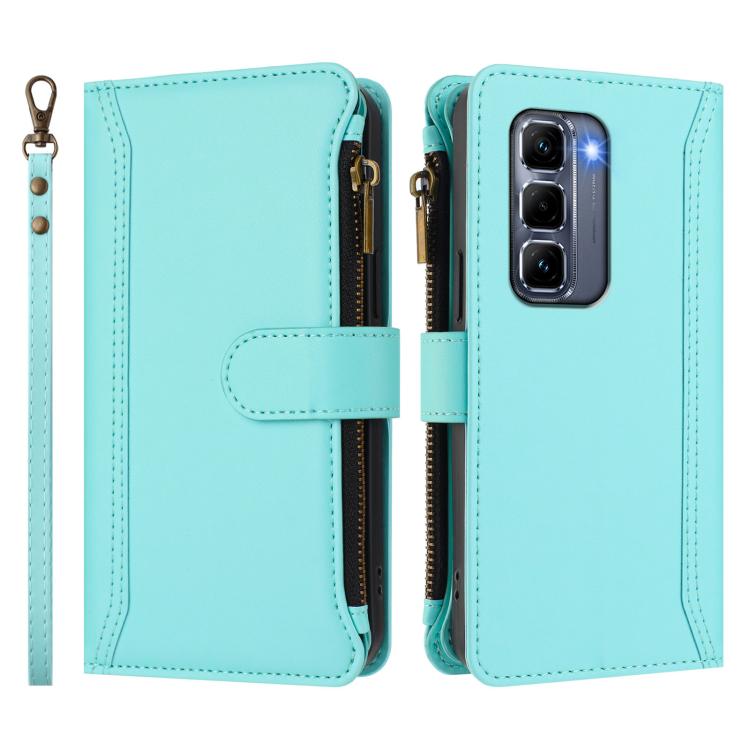 For Infinix Hot 50 Pro+ 4G Magnetic Closure 9 Card Slots Zipper Leather Case with Hand Strap