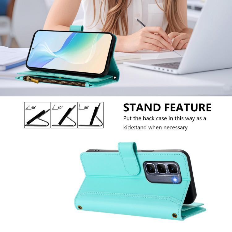 For Infinix Hot 50 Pro+ 4G Magnetic Closure 9 Card Slots Zipper Leather Case with Hand Strap