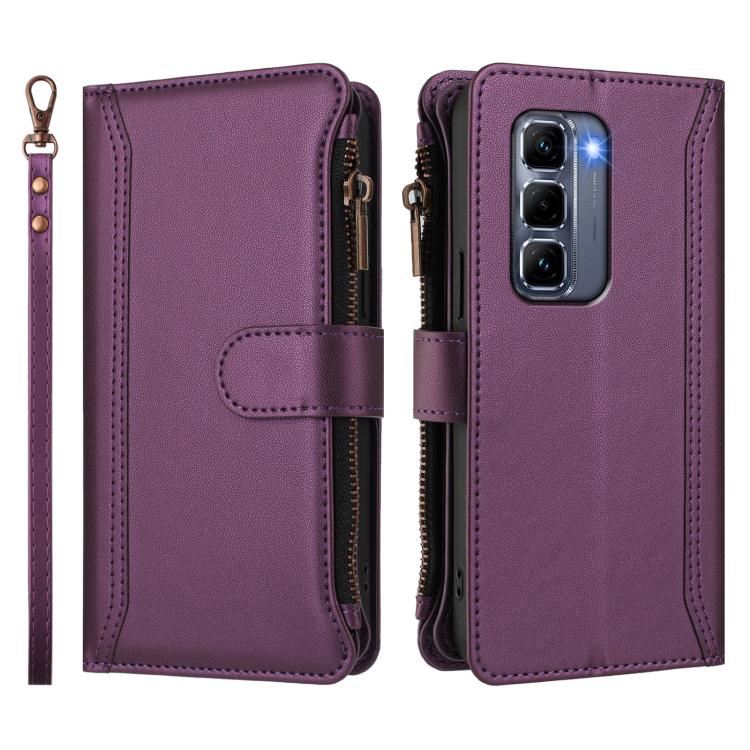 For Infinix Hot 50 Pro+ 4G Magnetic Closure 9 Card Slots Zipper Leather Case with Hand Strap