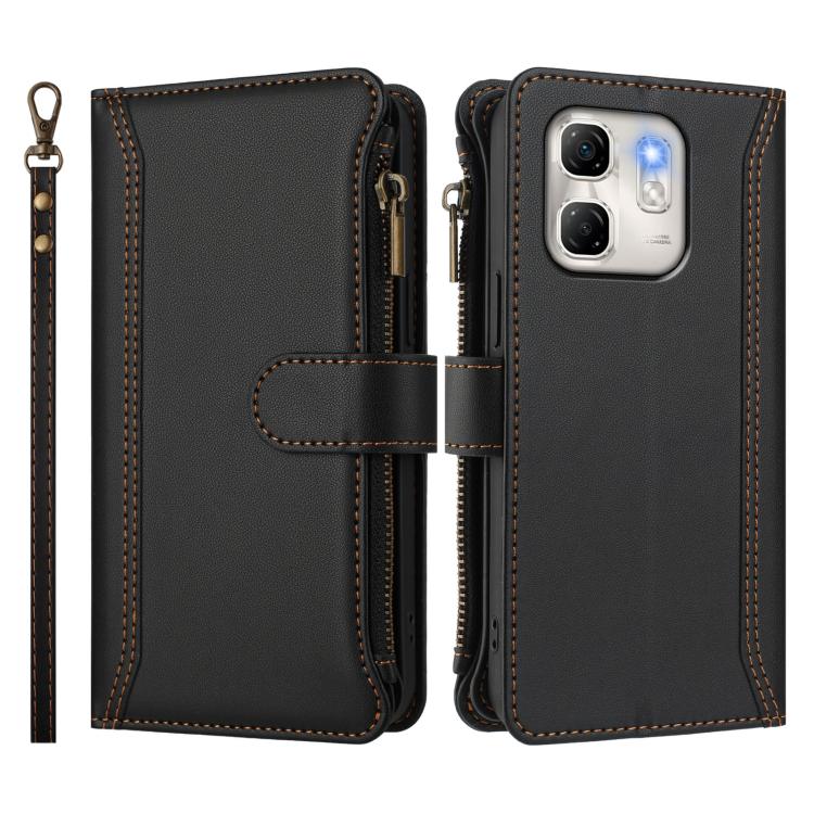For Infinix Hot 50i 4G / Smart 9 4G Magnetic Closure 9 Card Slots Zipper Leather Case with Hand Strap