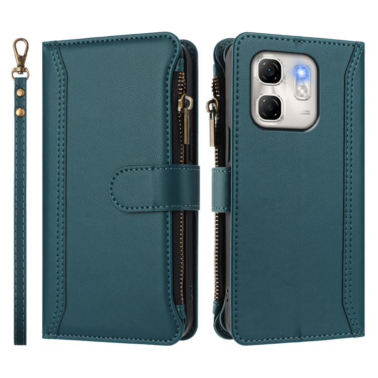 For Infinix Hot 50i 4G / Smart 9 4G Magnetic Closure 9 Card Slots Zipper Leather Case with Hand Strap
