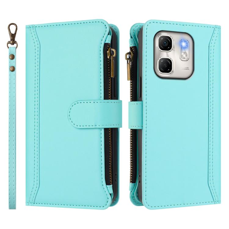 For Infinix Hot 50i 4G / Smart 9 4G Magnetic Closure 9 Card Slots Zipper Leather Case with Hand Strap