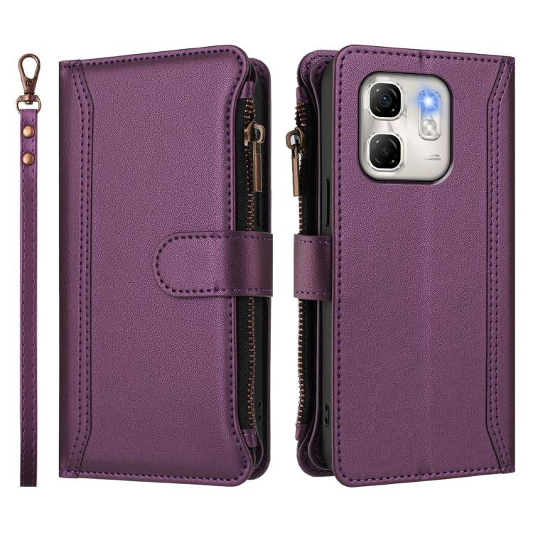 For Infinix Hot 50i 4G / Smart 9 4G Magnetic Closure 9 Card Slots Zipper Leather Case with Hand Strap