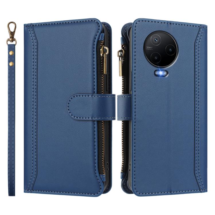 For Infinix Note 12 2023 4G Magnetic Closure 9 Card Slots Zipper Leather Case with Hand Strap