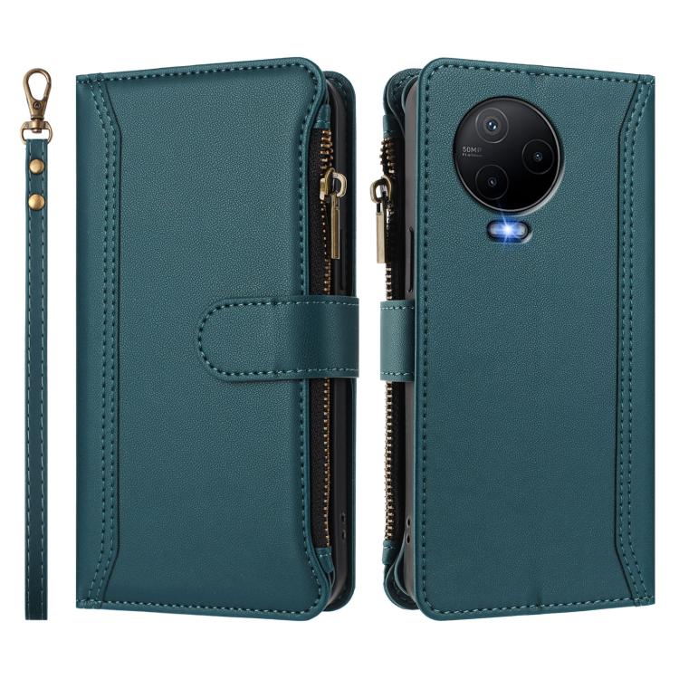 For Infinix Note 12 2023 4G Magnetic Closure 9 Card Slots Zipper Leather Case with Hand Strap
