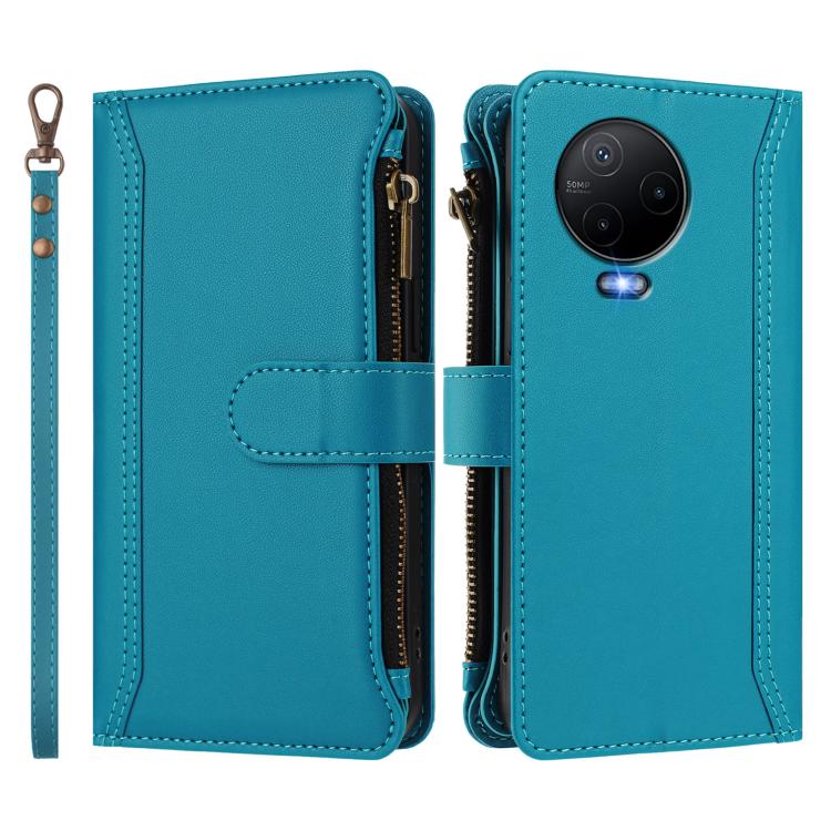 For Infinix Note 12 2023 4G Magnetic Closure 9 Card Slots Zipper Leather Case with Hand Strap