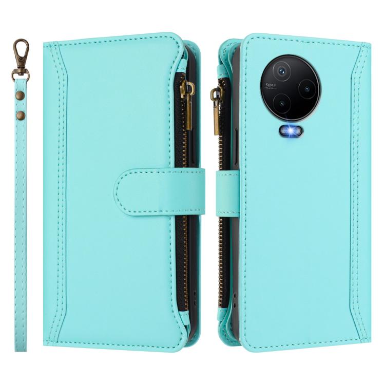 For Infinix Note 12 2023 4G Magnetic Closure 9 Card Slots Zipper Leather Case with Hand Strap
