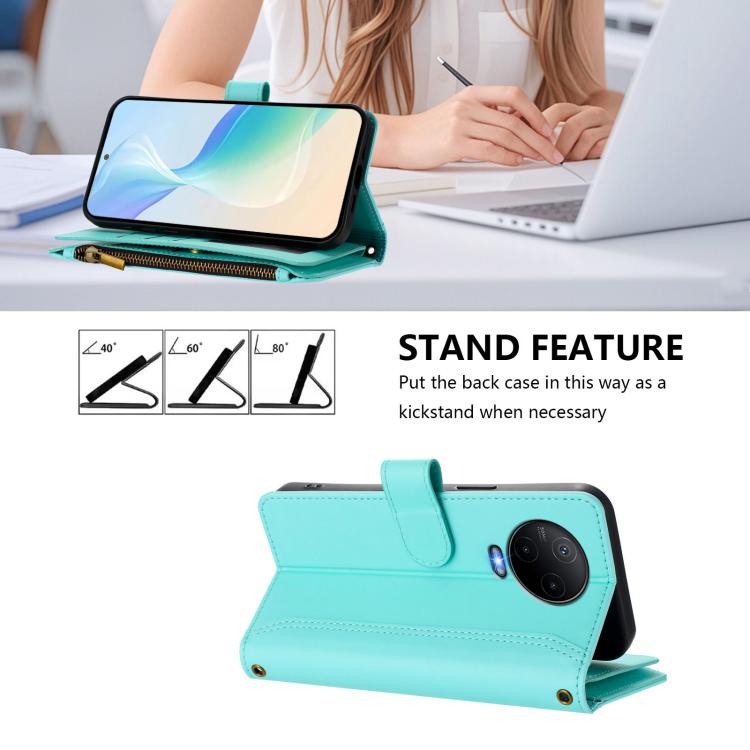 For Infinix Note 12 2023 4G Magnetic Closure 9 Card Slots Zipper Leather Case with Hand Strap