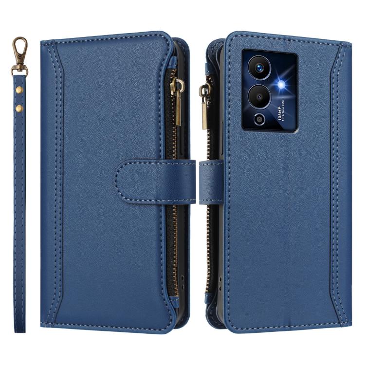 For Infinix Note 12 Pro 5G Magnetic Closure 9 Card Slots Zipper Leather Case with Hand Strap