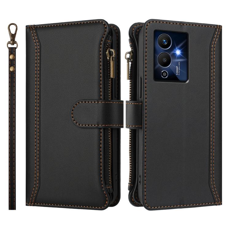 For Infinix Note 12 Pro 5G Magnetic Closure 9 Card Slots Zipper Leather Case with Hand Strap