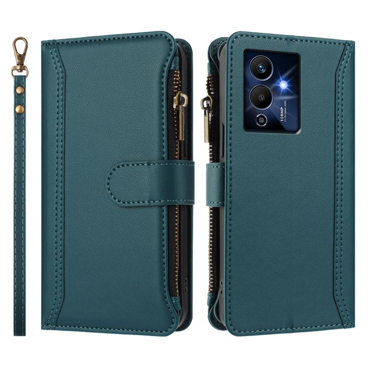 For Infinix Note 12 Pro 5G Magnetic Closure 9 Card Slots Zipper Leather Case with Hand Strap