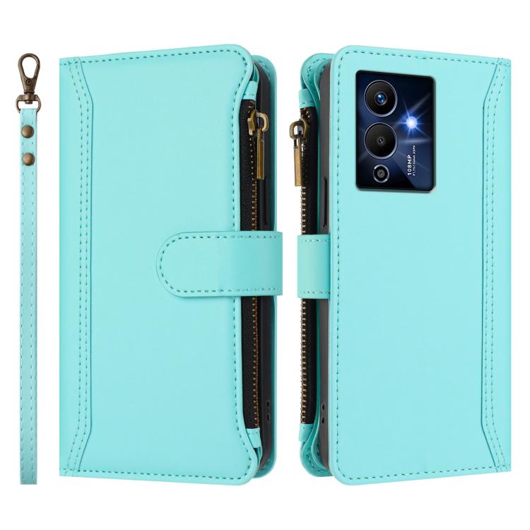 For Infinix Note 12 Pro 5G Magnetic Closure 9 Card Slots Zipper Leather Case with Hand Strap