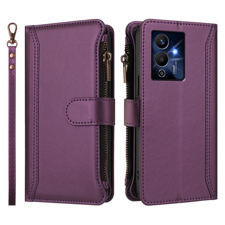 For Infinix Note 12 Pro 5G Magnetic Closure 9 Card Slots Zipper Leather Case with Hand Strap