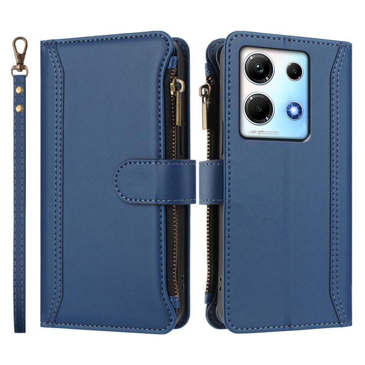 For Infinix Note 30 4G / 5G Magnetic Closure 9 Card Slots Zipper Leather Case with Hand Strap