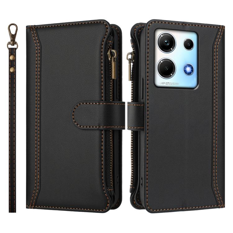 For Infinix Note 30 4G / 5G Magnetic Closure 9 Card Slots Zipper Leather Case with Hand Strap