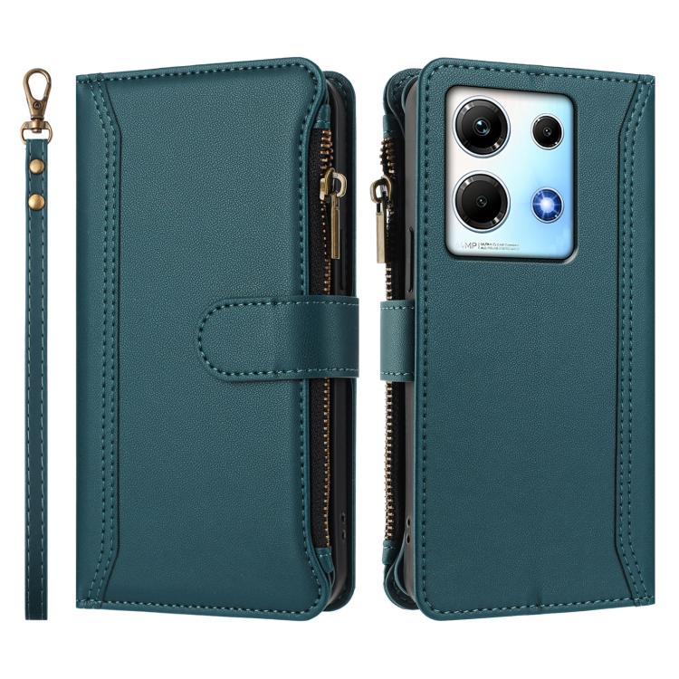For Infinix Note 30 4G / 5G Magnetic Closure 9 Card Slots Zipper Leather Case with Hand Strap
