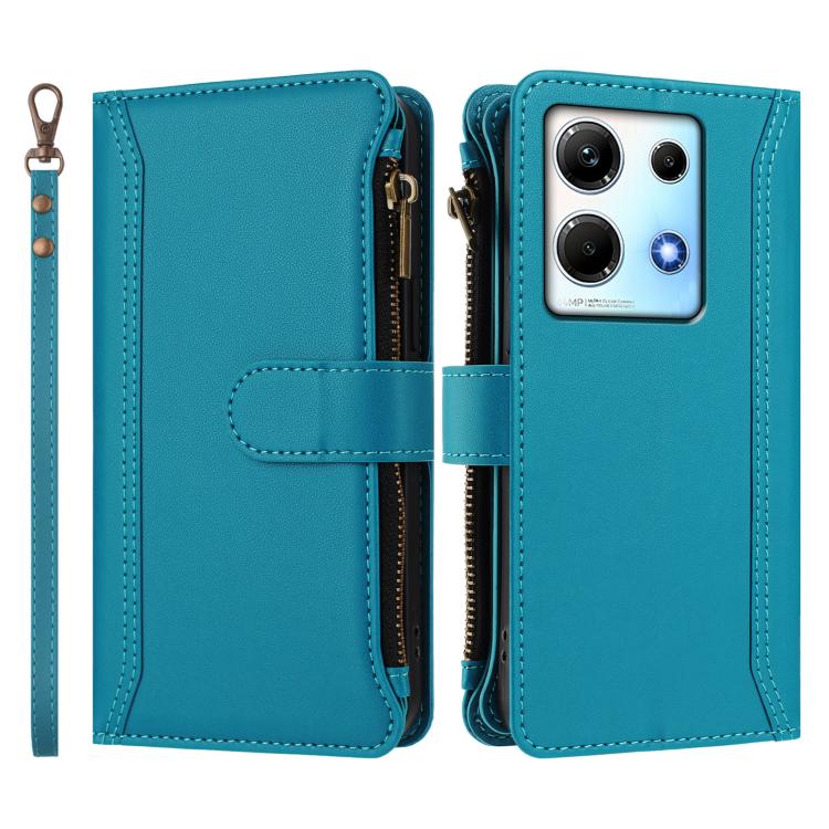 For Infinix Note 30 4G / 5G Magnetic Closure 9 Card Slots Zipper Leather Case with Hand Strap