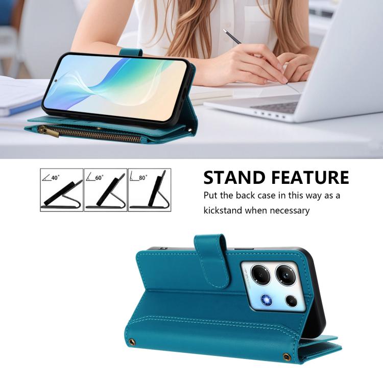 For Infinix Note 30 4G / 5G Magnetic Closure 9 Card Slots Zipper Leather Case with Hand Strap