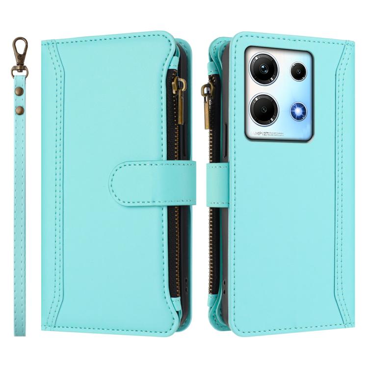 For Infinix Note 30 4G / 5G Magnetic Closure 9 Card Slots Zipper Leather Case with Hand Strap
