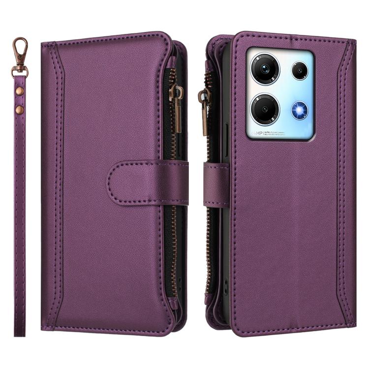For Infinix Note 30 4G / 5G Magnetic Closure 9 Card Slots Zipper Leather Case with Hand Strap