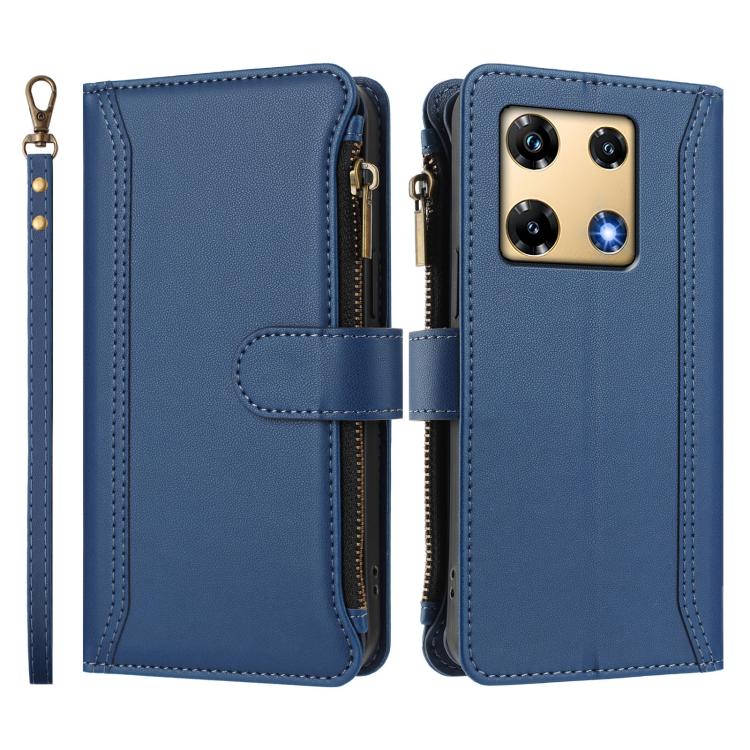 For Infinix Note 30 Pro 4G Magnetic Closure 9 Card Slots Zipper Leather Case with Hand Strap