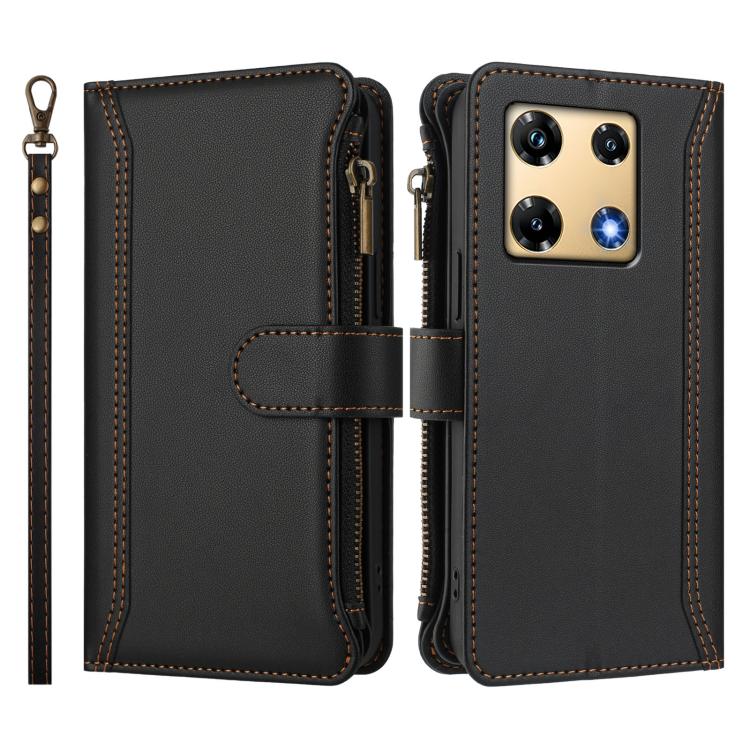 For Infinix Note 30 Pro 4G Magnetic Closure 9 Card Slots Zipper Leather Case with Hand Strap