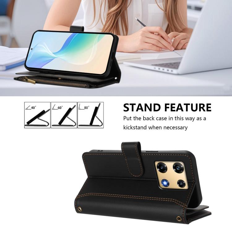 For Infinix Note 30 Pro 4G Magnetic Closure 9 Card Slots Zipper Leather Case with Hand Strap