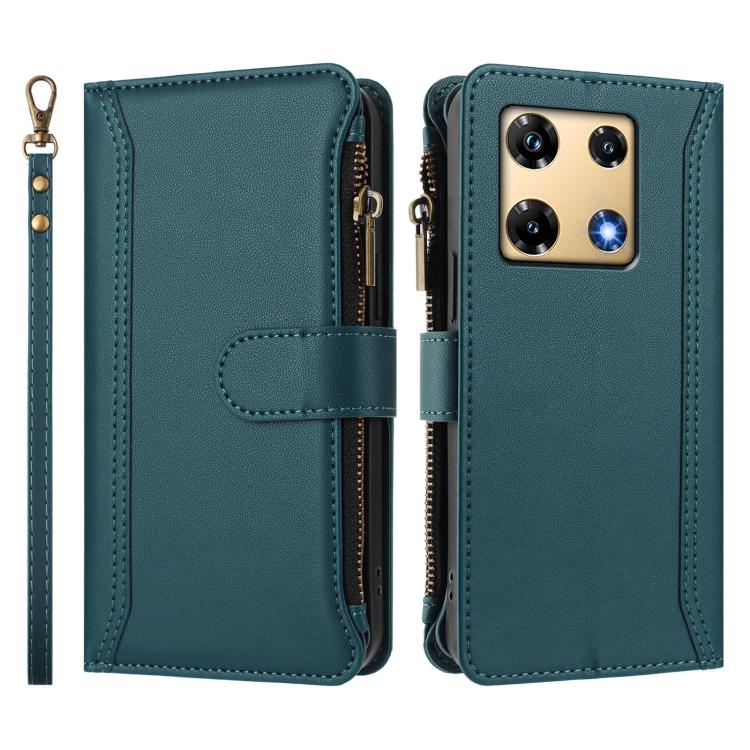 For Infinix Note 30 Pro 4G Magnetic Closure 9 Card Slots Zipper Leather Case with Hand Strap