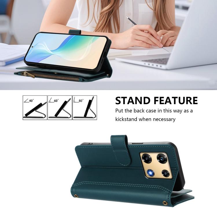 For Infinix Note 30 Pro 4G Magnetic Closure 9 Card Slots Zipper Leather Case with Hand Strap