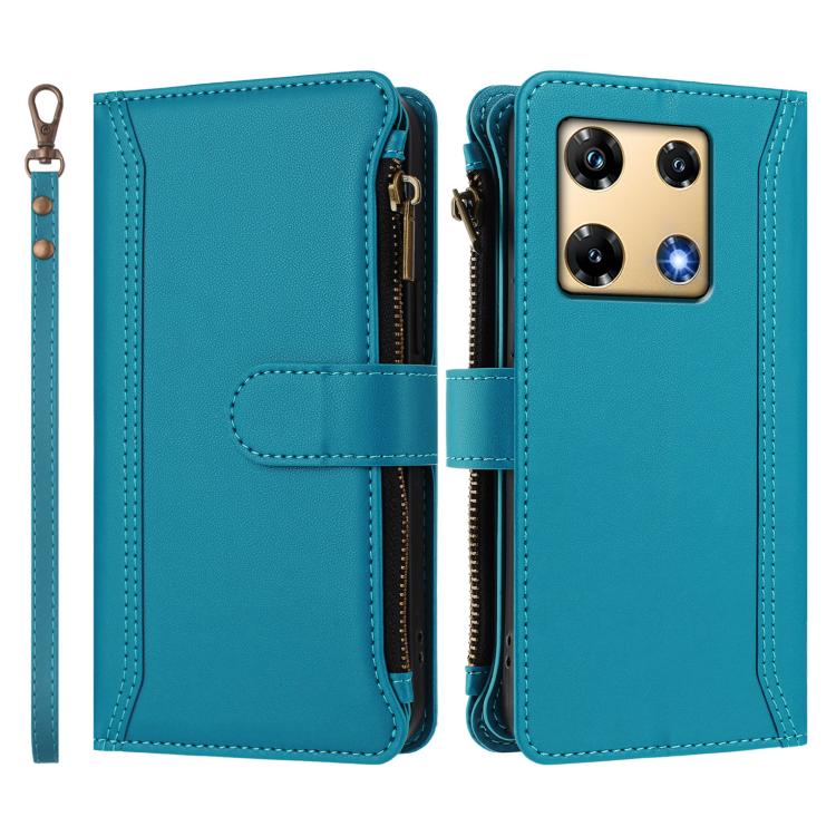 For Infinix Note 30 Pro 4G Magnetic Closure 9 Card Slots Zipper Leather Case with Hand Strap