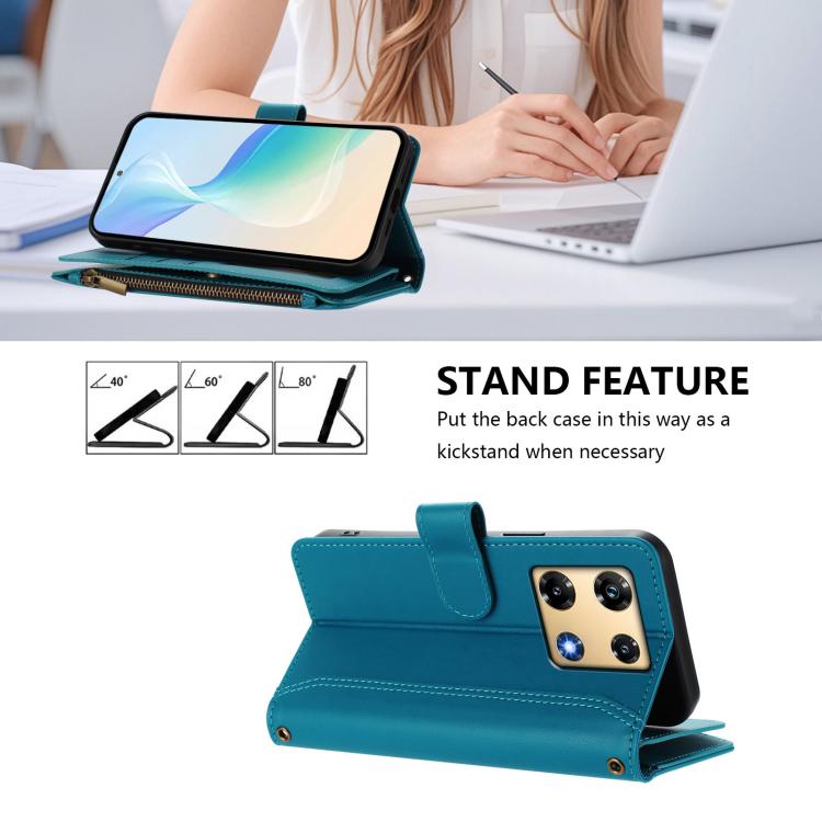 For Infinix Note 30 Pro 4G Magnetic Closure 9 Card Slots Zipper Leather Case with Hand Strap