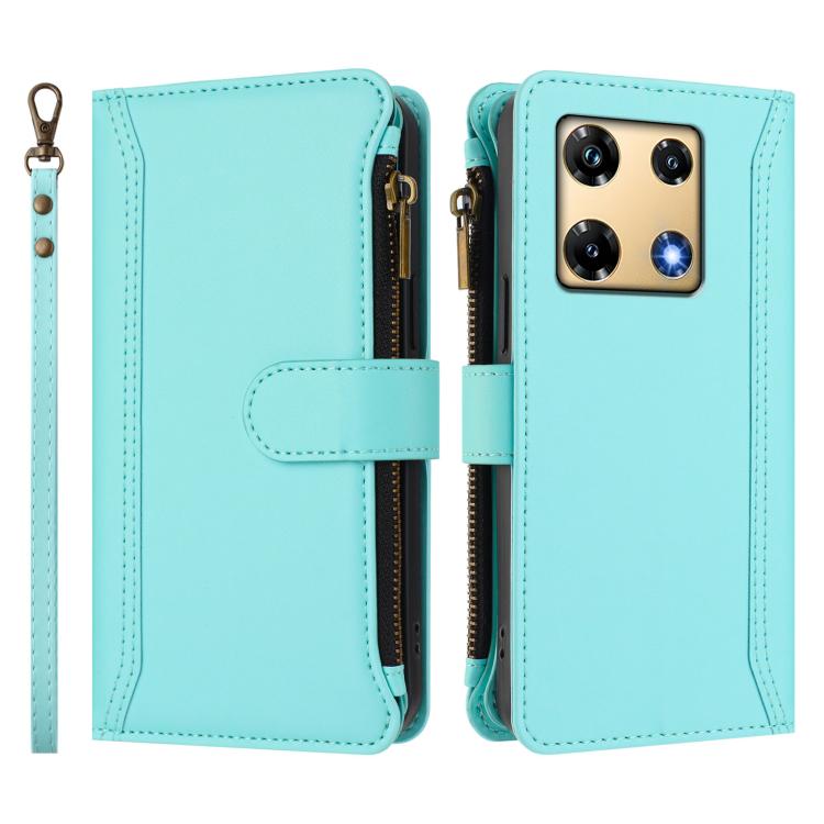For Infinix Note 30 Pro 4G Magnetic Closure 9 Card Slots Zipper Leather Case with Hand Strap